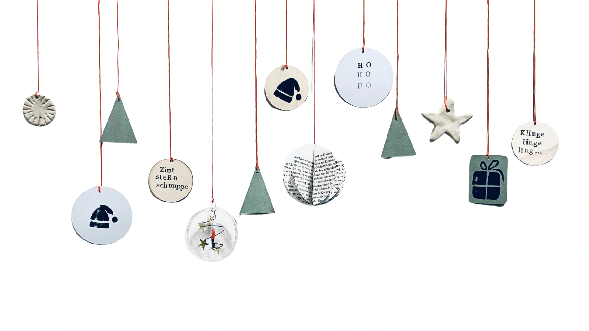 Weohnachtsbaum-Anhänger aus verschiedenen Materialien